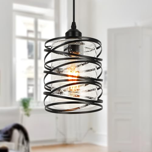 Black Modern Pendant Light for Kitchen Island Over Sink (Black Seeded Glass / 1 Light)