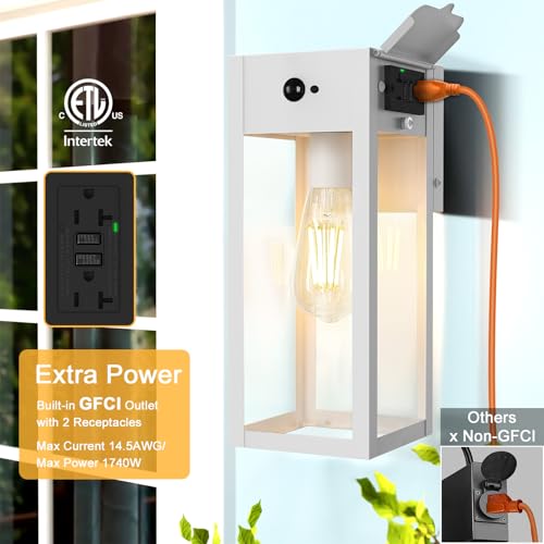 Porch Lights with GFCI Outlet (White / 11.88" (1-Pack))