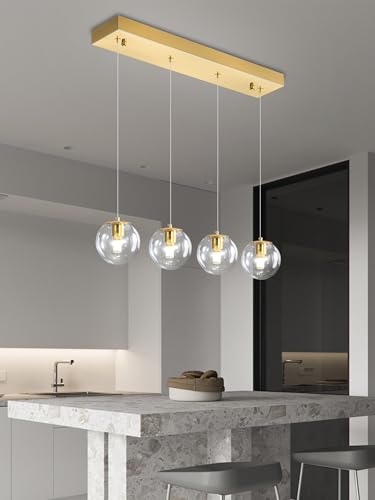Chandeliers for Dining Room Gold Dining Room Lights Fixture Over Table Glass Globe Pendant Lights Kitchen Island Adjustable Hanging Lamp Ceiling for Bedroom Entryway Foyer (Gold-Clear / Rectangle 4-Light)