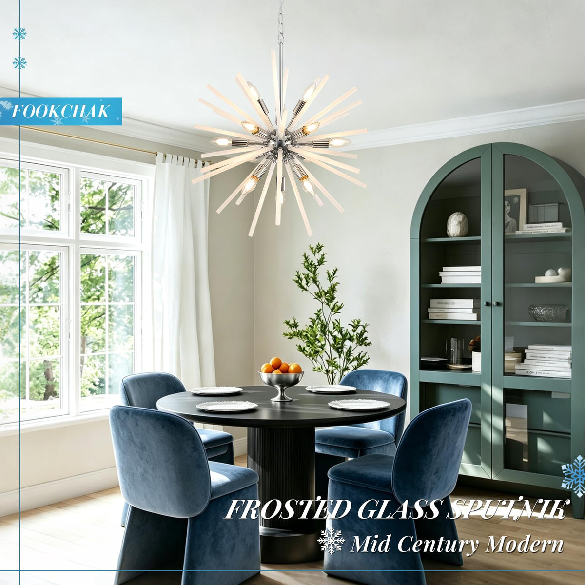 Modern Chrome Sputnik Chandelier Frosted Glass Starburst Dining Room Light (Chrome / Milky White / 24.10 inch)