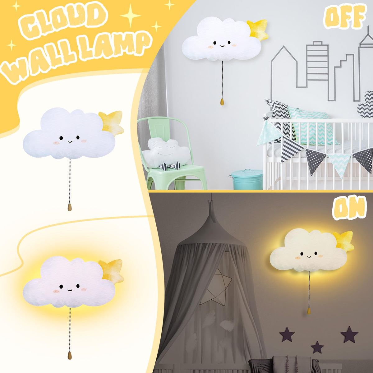 Kids Wall Cloud Lamp Night Light Floating Battery Operated Hanging (Cloud)