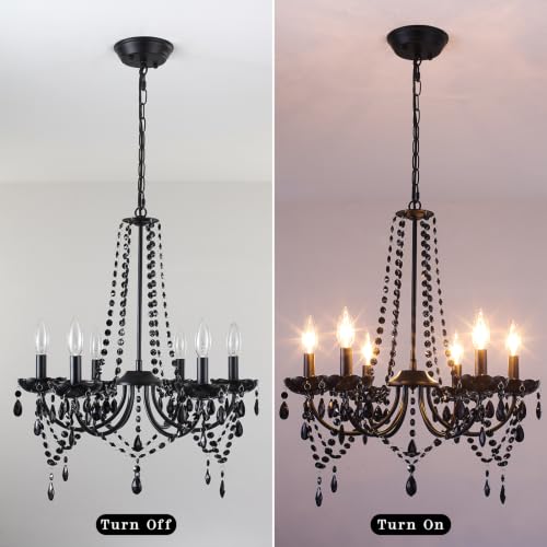 Crystal Black Chandeliers for Dining Room 6 Light Gothic Candle Chandelier (Black)