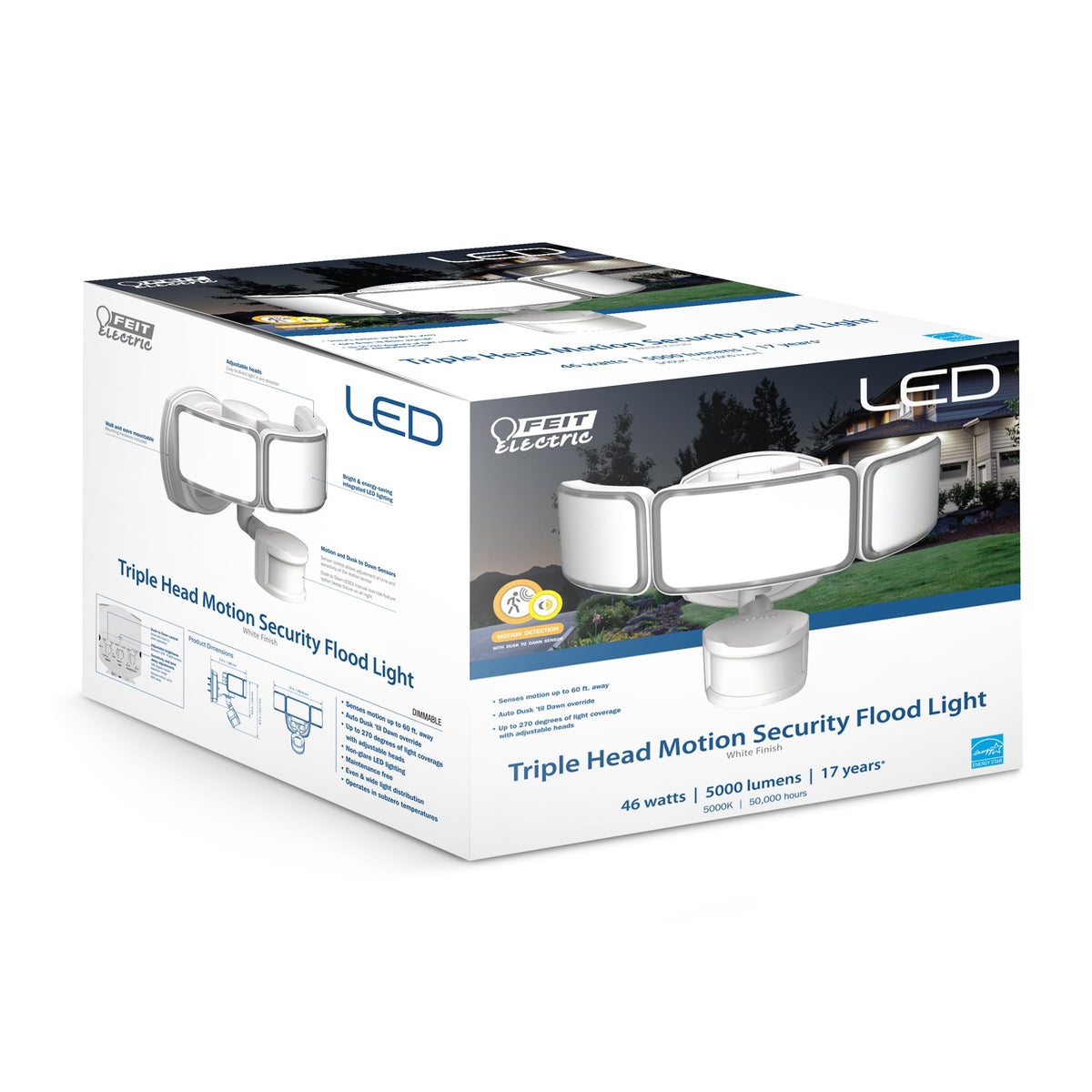 LED Outdoor Security Floodlight (White / 5000 Lumens / Motion Sensor + Dusk-to-Dawn)