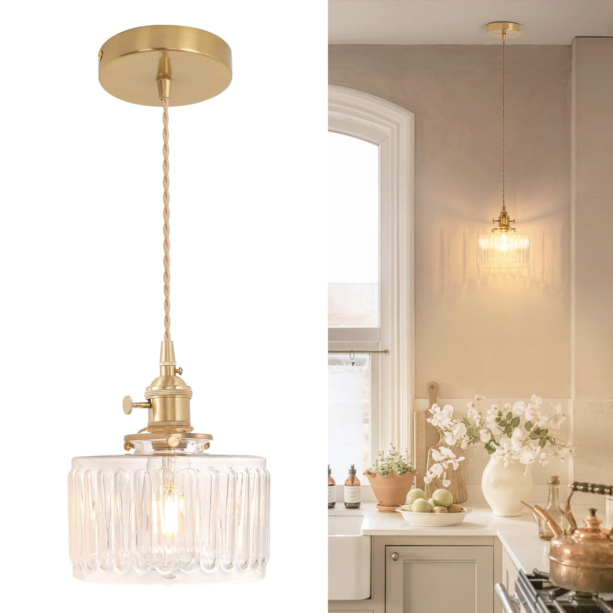 Pendant Light with Clear Striped Glass Lmapshade (Z-Striped Clear new)