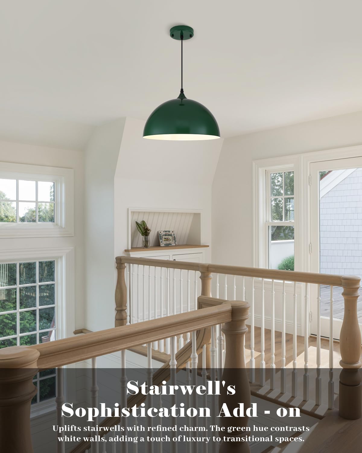 Green Pendant Lights Kitchen Island 2 Pack (Green+White / 14"x2)