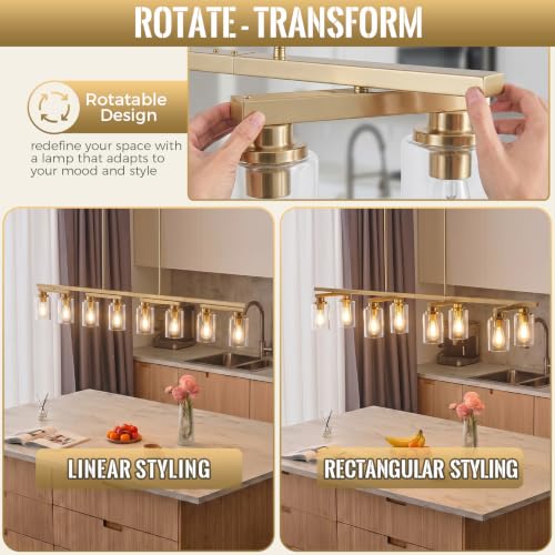 8 Light Brushed Gold Linear Chandelier (Gold+Clear Glass / 8 Light)