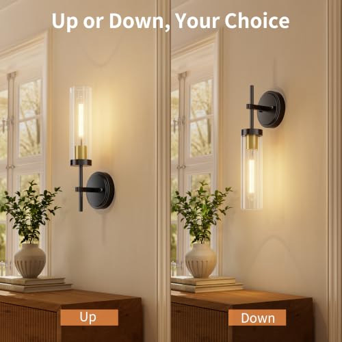 Modern Bathroom Sconces Set of 2 (Black&Gold(2 Pack) / 15.3inches)