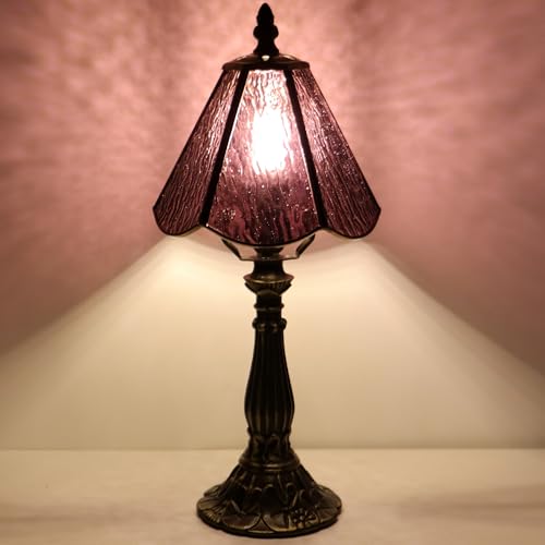Tiffany Style Table Lamp Purple Rippled Stained Glass Lamp 14 Inch (Purple Rippled)