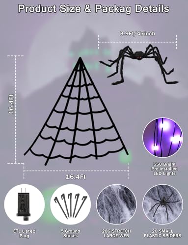 Halloween Decorations Outdoor Spider Web Lights
