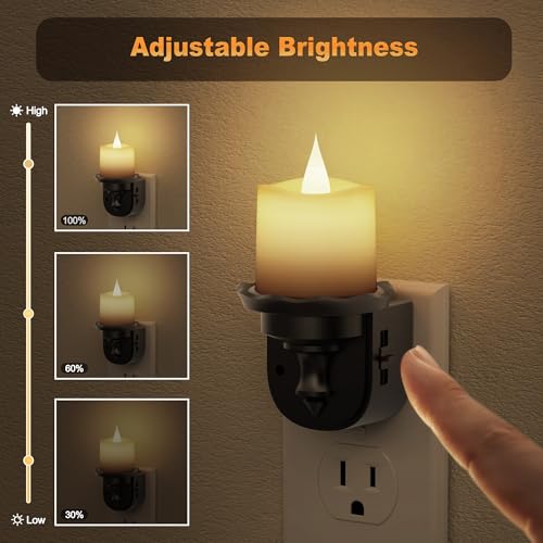 Night Lights Plug into Wall (Candle-3000K（Flicker） / 2 Pack)