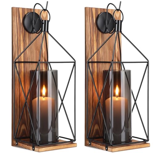 Set of 2 Wall Candle Sconces Farmhouse Wood Candle Holder