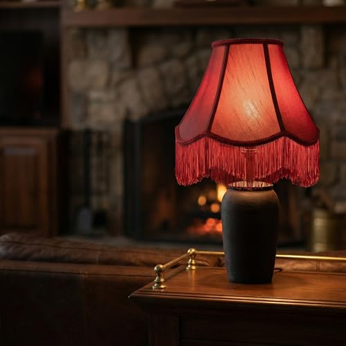 Burgundy Bell Fringe Lamp Shades Set of 2 (Red Tassels — 2 Packs / Medium — 6" x 13" x 10.6")