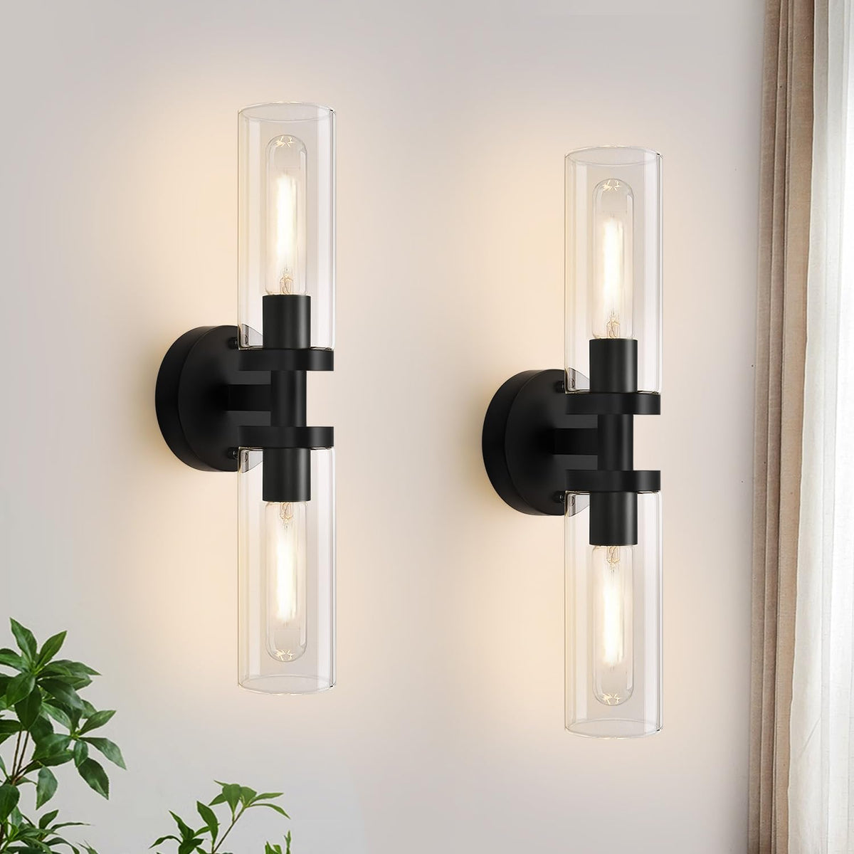 Hardwired Wall Sconces Set of Two (Matte Black / Hardwired-16 Inch-2PC)