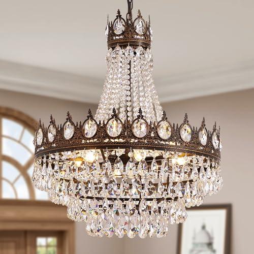 Vintage Crystal Chandeliers for Dining Room Light Fixture (D24"H27"- Antique Bronze)