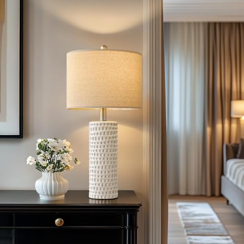 24" Farmhouse Ceramic Table Lamps Set of 2 for Bedroom Living Room (White - 24" Large Lamps)