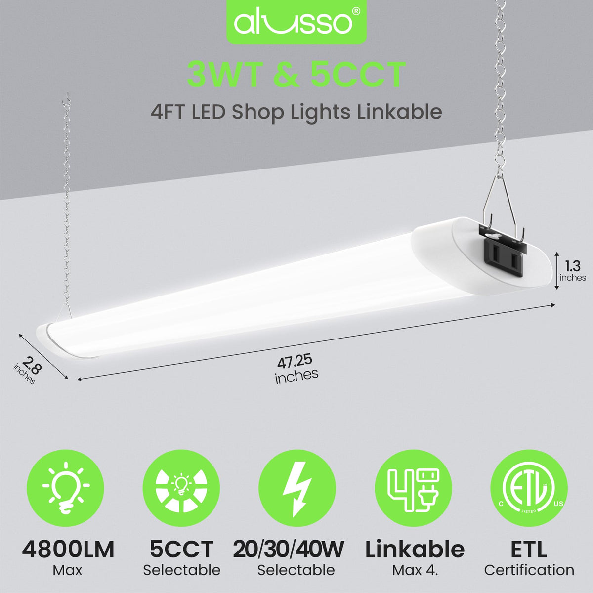 LED Shop Lights 4FT for Garage (40W 5CCT 4800LM)