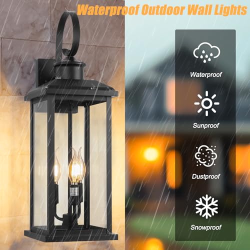 24" Extra Large Outdoor Wall Light Fixture Modern Porch Lantern (Black / No Sensor)