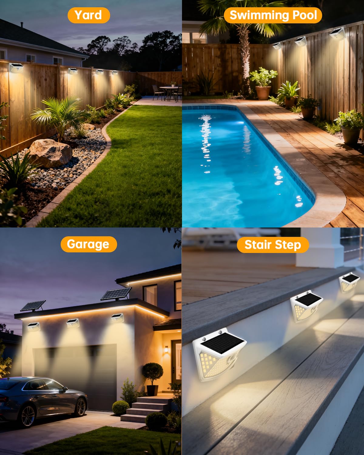Solar Motion Sensor Lights Outdoor 120 LEDs (White-Warm / 6 Pack)