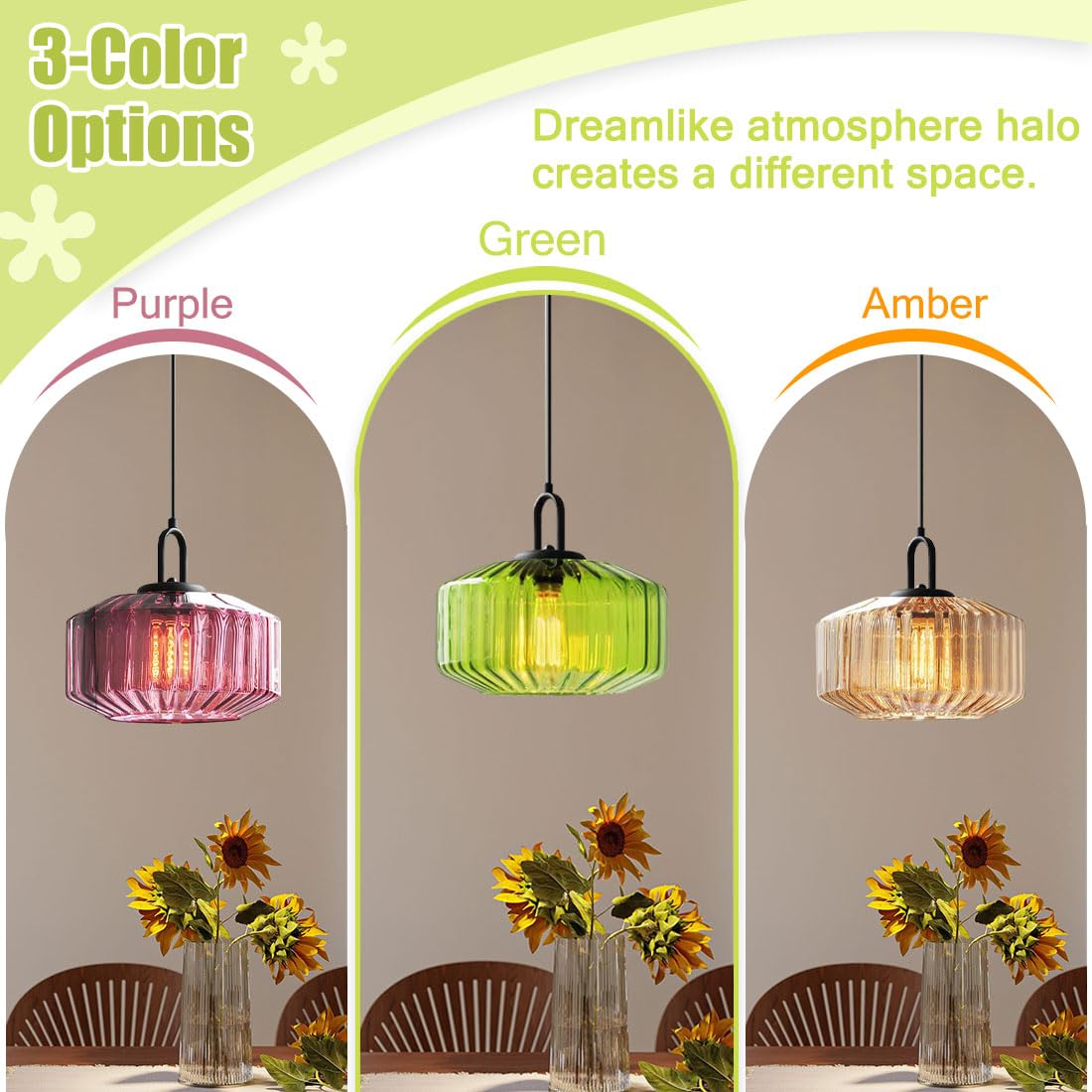 Green Glass Pendant Light Fixture Large Hand Blown Globe Shade (Green-2)