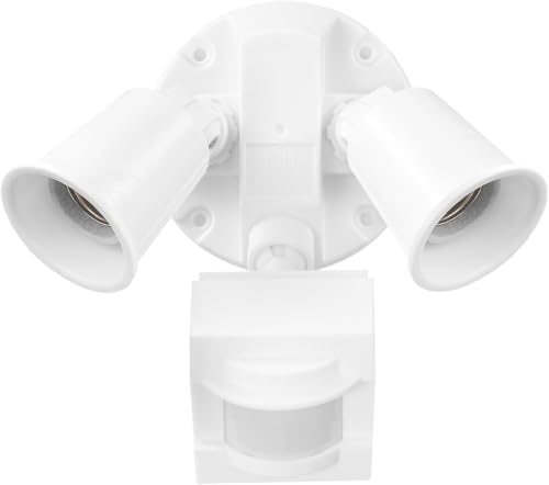 17000270 110 Degree 240 W Twin Head Gray Hardwired Motion Sensor Security Flood Light