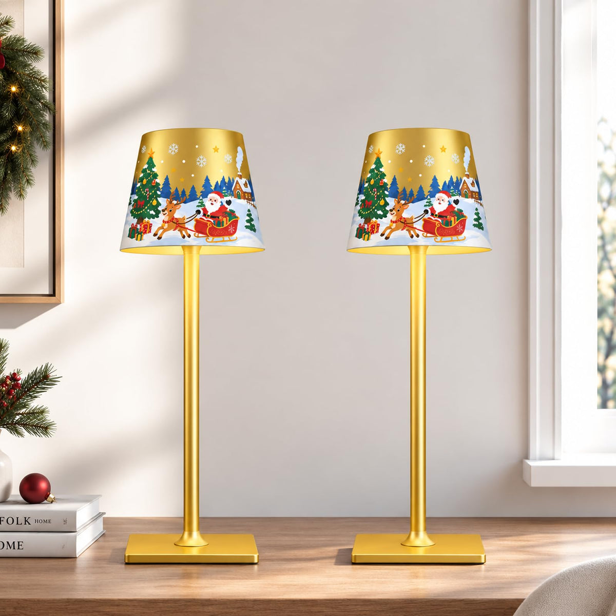 Gold Rechargeable Cordless Table Lamp (Christmas Gold)