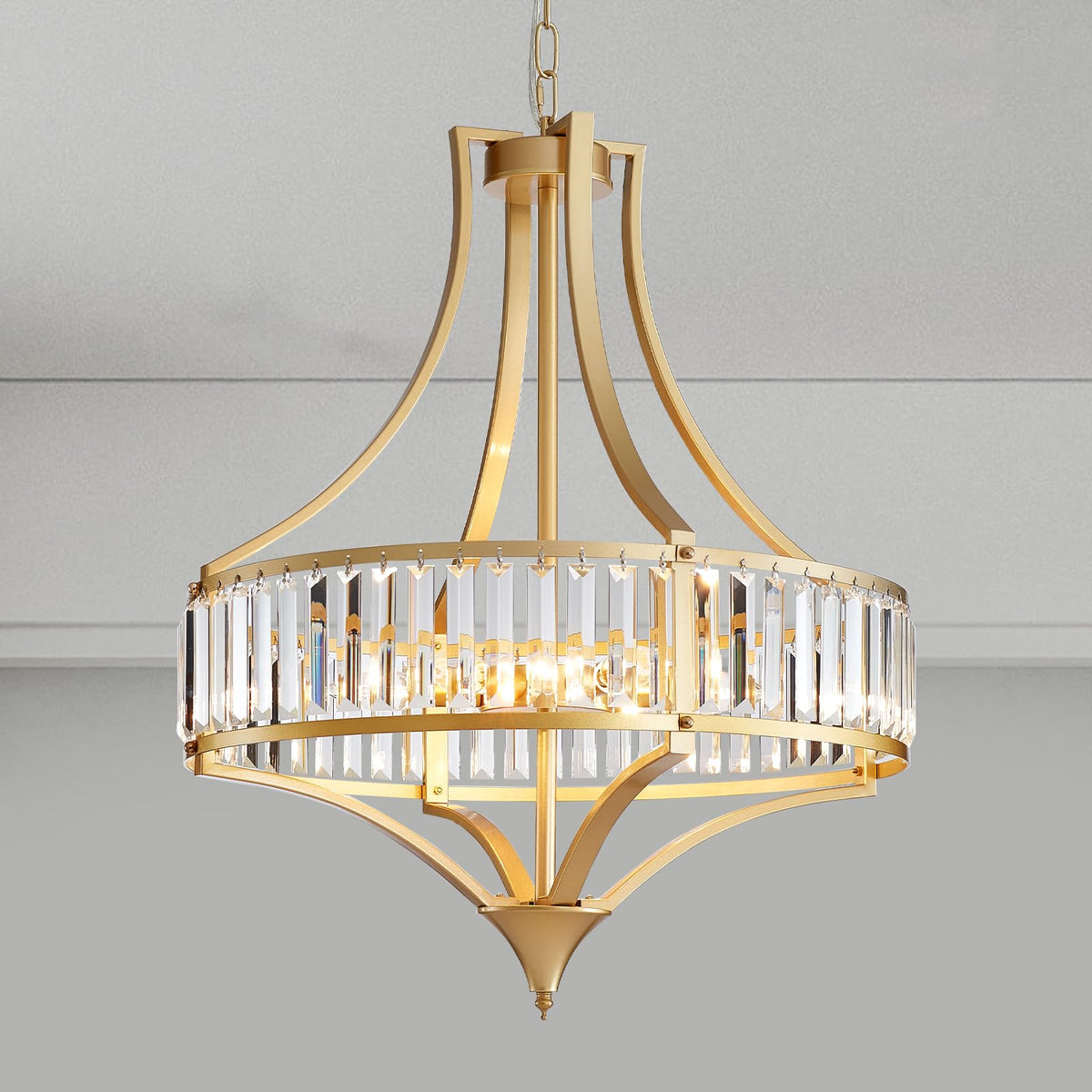 21.6" Gold Crystal Chandeliers Modern Vintage Chandelier with Round Metal Shade Art Deco 6 (21.6”-Brushed Gold)