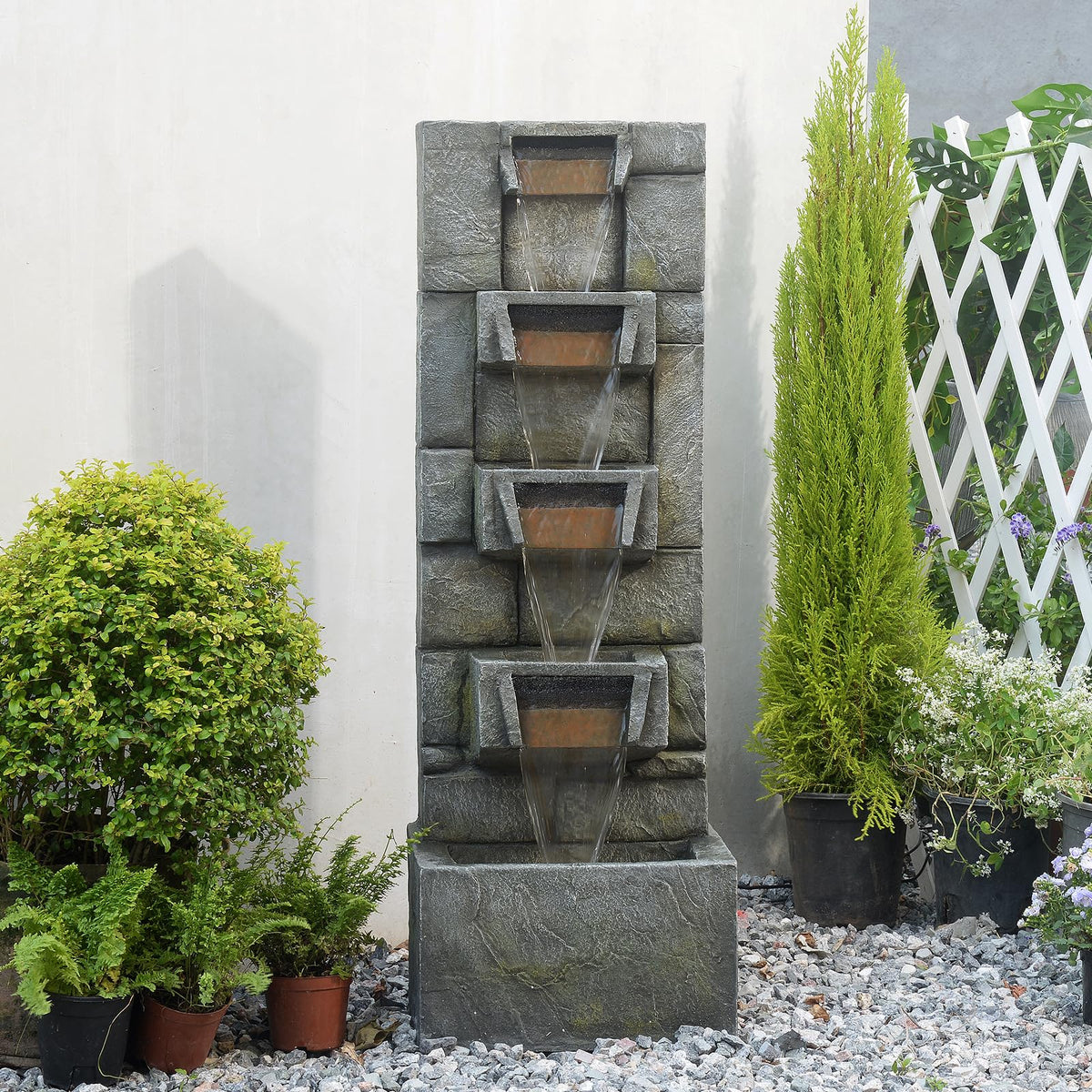 Outdoor Waterfall Fountain with LED Lights (Gray)