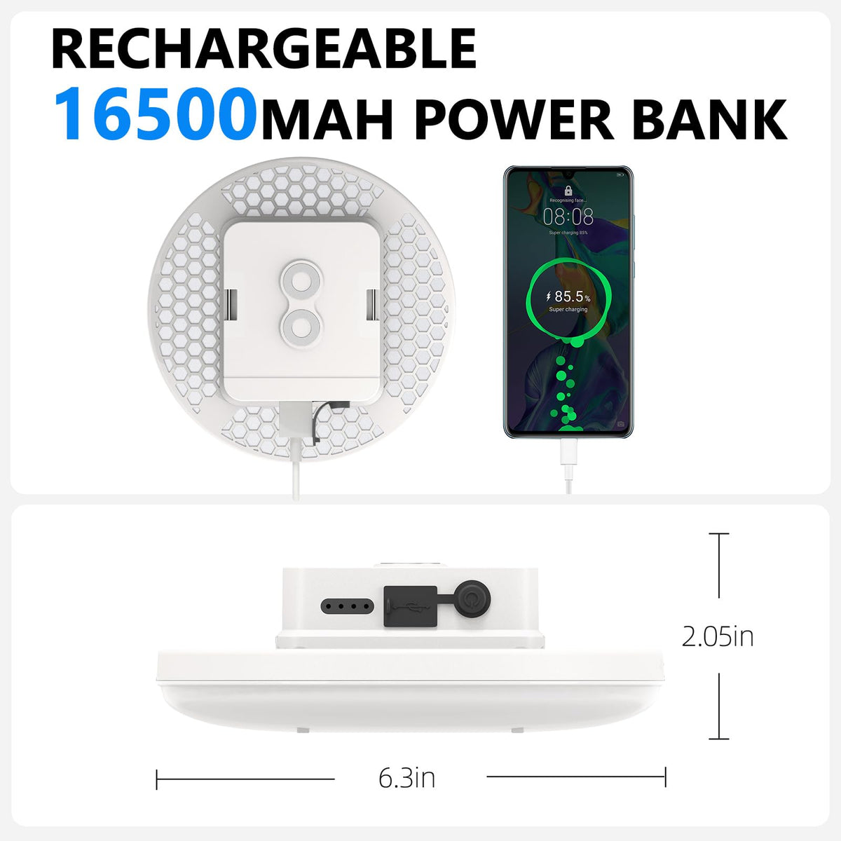 Rechargeable Camping Tent Light  Hanging LED Lights (60W Dual Light Sources)