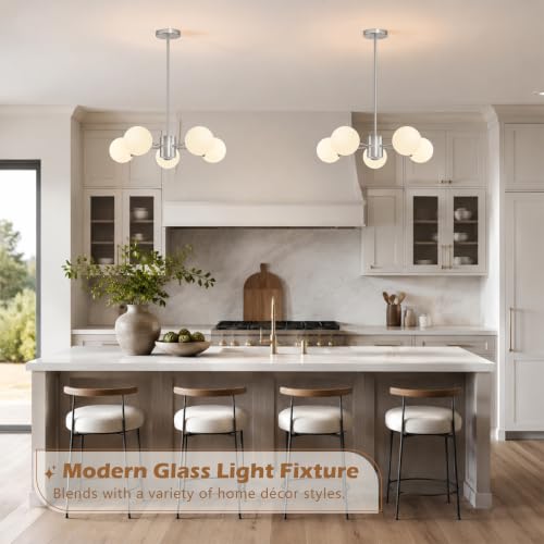 5-Light Mid-Century Modern Nickel Sputnik Chandeliers Dining Room (Milk, Nickel, S)