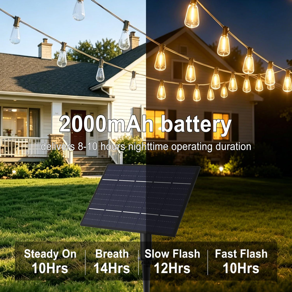 25FT Solar String Lights Outdoor with 16 LED Bulbs (ST38-Solar-Remote / Remote Solar 25FT (1ft apart))