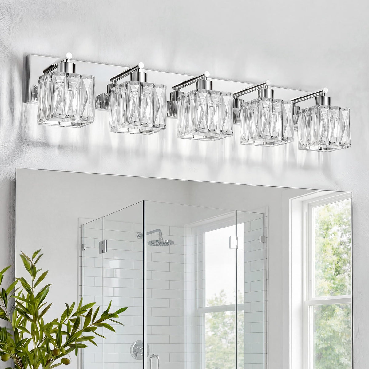 5 Light Crystal Bathroom Vanity Light Square (Polished Chrome-Square / 5 Light)