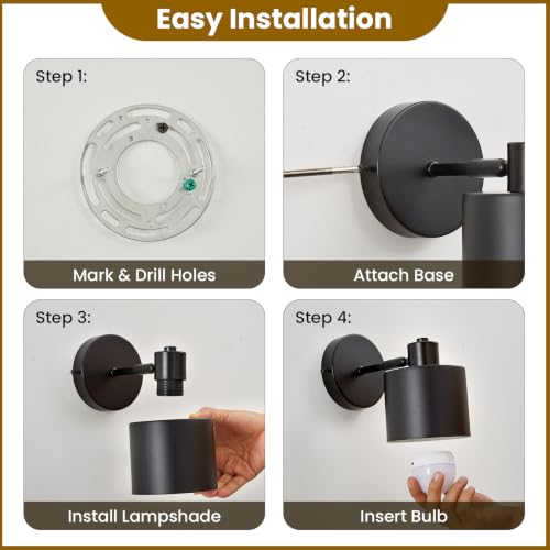 Battery Powered Wall Sconces Set of Two Black with Remote Control (Black Rechargeable)