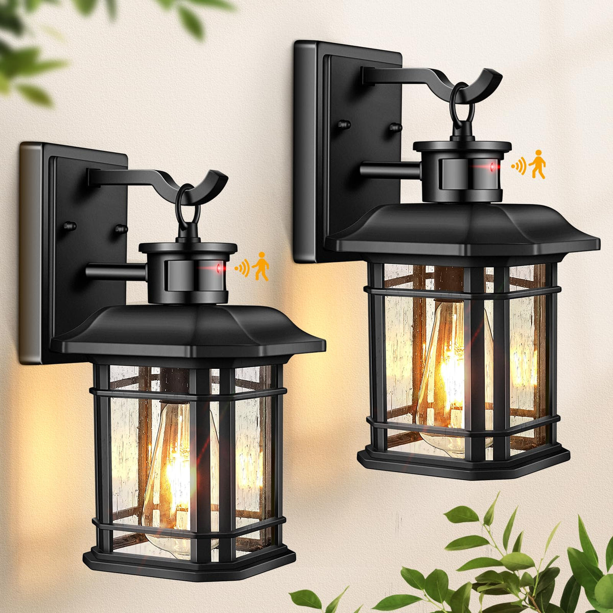 2 Packs Motion Sensor Outdoor Lights (Black / 12.4 in Motion Sensor 2 Pack)