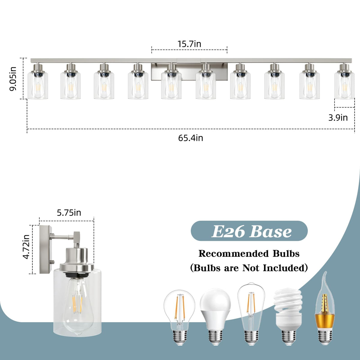 Brushed Nickel Bathroom Vanity Light 10 (Nickel / 10-light)