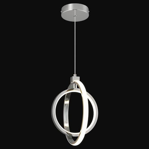 Modern LED Chandelier Chrome Ring Pendant Light Fixtures 4000K Dimmable Height Adjustable Pendant Lighting for Dining Room Kitchen Island Bedroom Living Room Foyer（1 (Chrome / Round-1Pack)