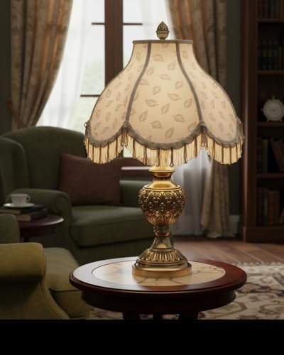 30626 Tranditional Scallop Dome Shape Spider Construction Lamp Shade in Butter Cream Jacquard Fabric (Butter Cream & 17" Wide)