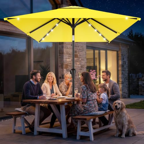 6.5' x 10' Rectangular Patio Umbrella with Solar Lights (Yellow / 6.5X10 FT)