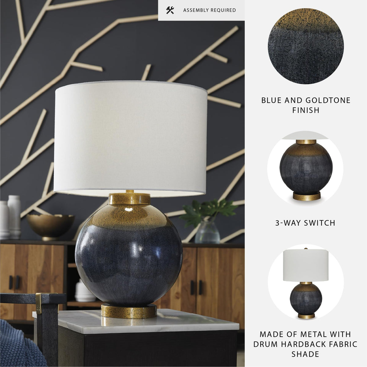 Table Lamp Retro Blue with Gold Base (Blue/Gold Finish / Table Lamp)