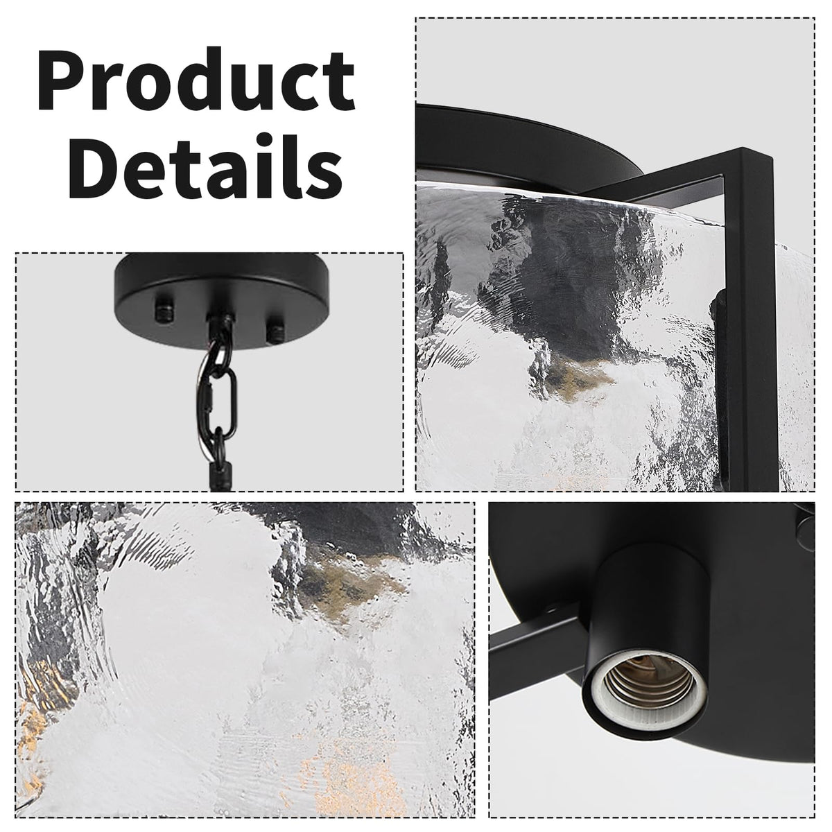 Glass Drum Chandelier for Dining Room (Black / 3-Light)