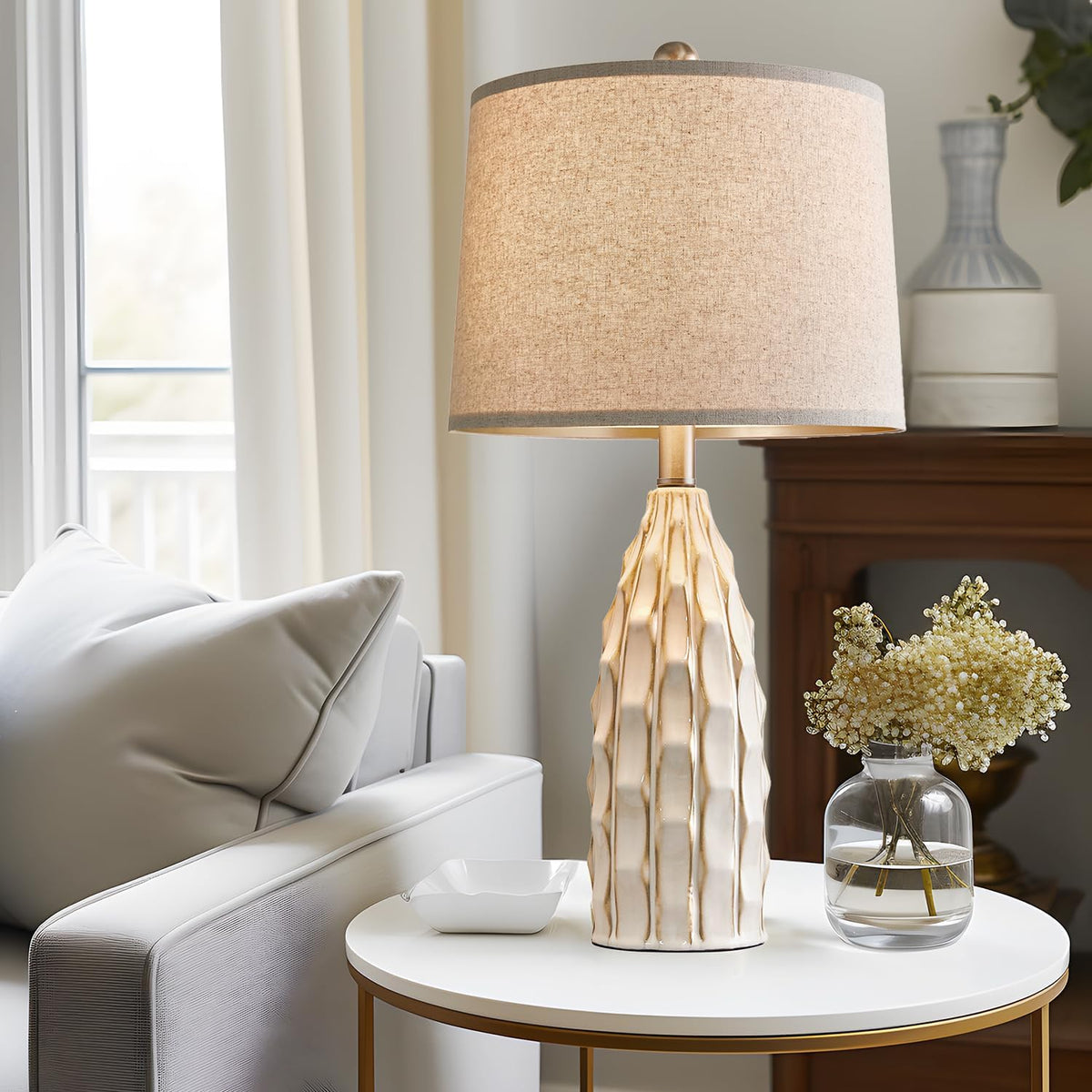 Ceramic Table Lamps Set of 2 (B 23.75"-Cream-2Pack)