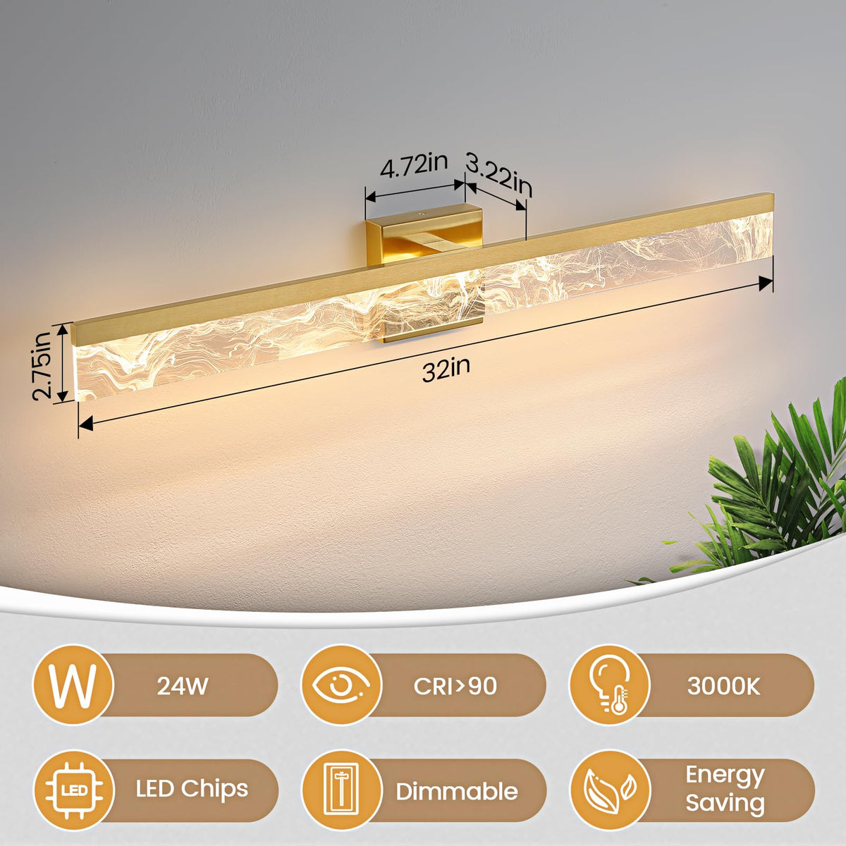 Gold Bathroom Light Fixtures (Gold / 32inch)