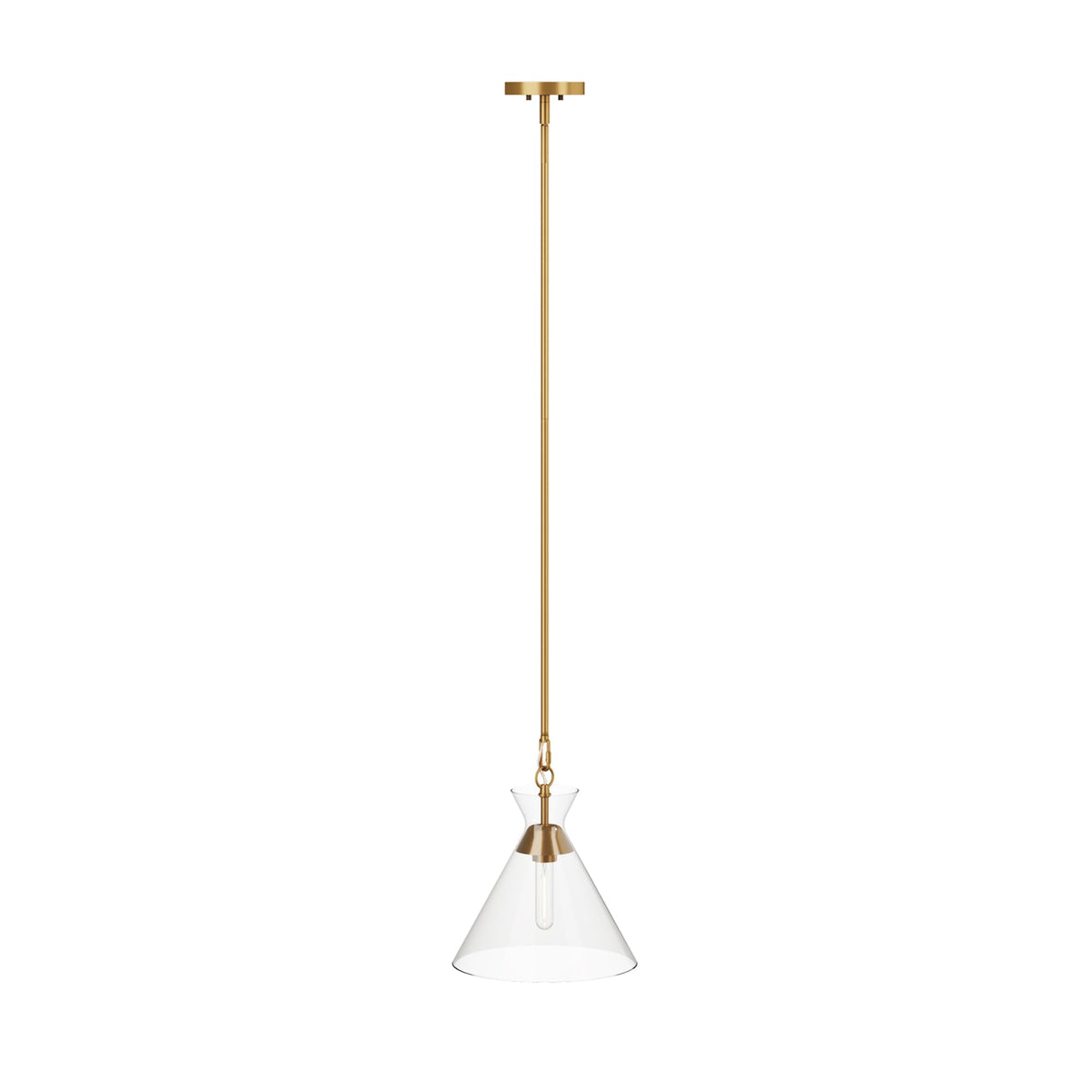 Brighton Vintage Brass Pendant Light with Adjustable Clear Cone Glass Shade for Kitchen Island (Vintaged Brass/Clear Glass / Set of 1)