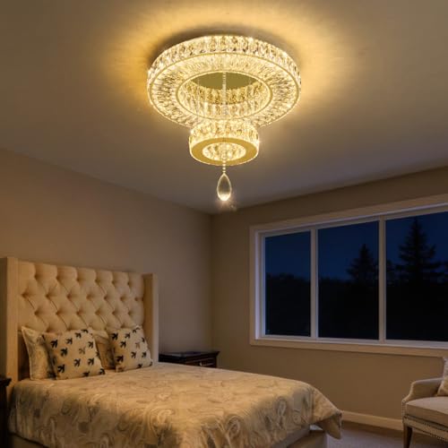 Modern Chandelier Bedroom Light Indoor LED Dimmable Lights Ceiling Chandeliers for Dining Room Kitchen Entryway Gold 25W LEDs Fixtures 2000 Lumens (Gold / W16")