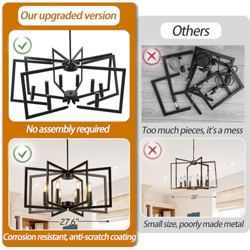 6 Light Wagon Wheel Chandelier Black Modern Farmhouse Light Fixture with Glass Shade Ceiling Hanging Pendant Light for Dining Room Living Room Kitchen Island Entryway Foyer
