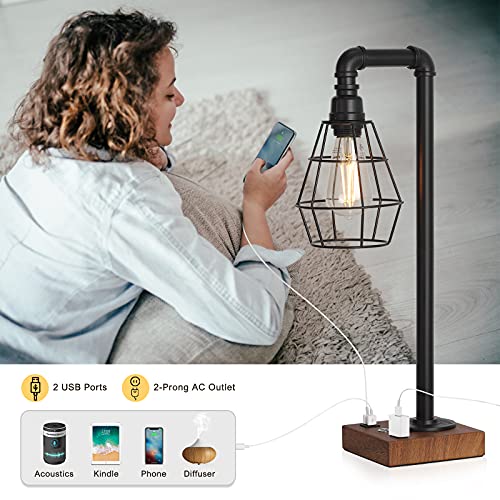 Industrial Touch Control Table Lamp with Metal Cage Shade