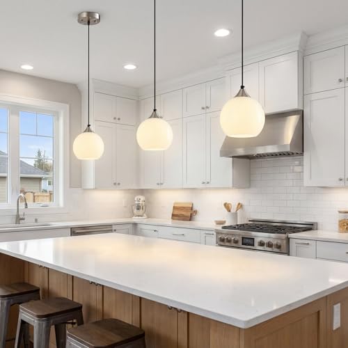 White Pendant Lights Kitchen Island 2 Pack (Milky White / S - 5.9 in)