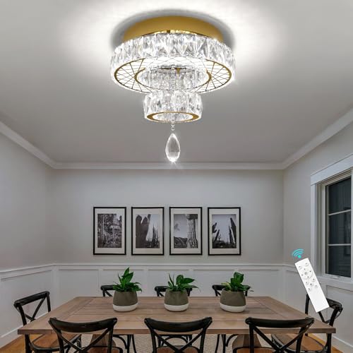 Chandelier Bedroom LED Light Modern Hallway Ceiling Lighting Fixtures for Kitchen Dining Room Kitchen Remote Dimmable Gold Lights (16 inch / Gold)