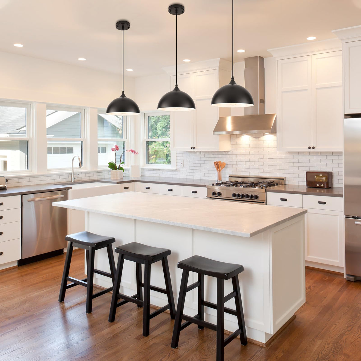 9.8 inch Kitchen Pendant Light 3 Pack (Black+White / 9.8in-3 Packs)