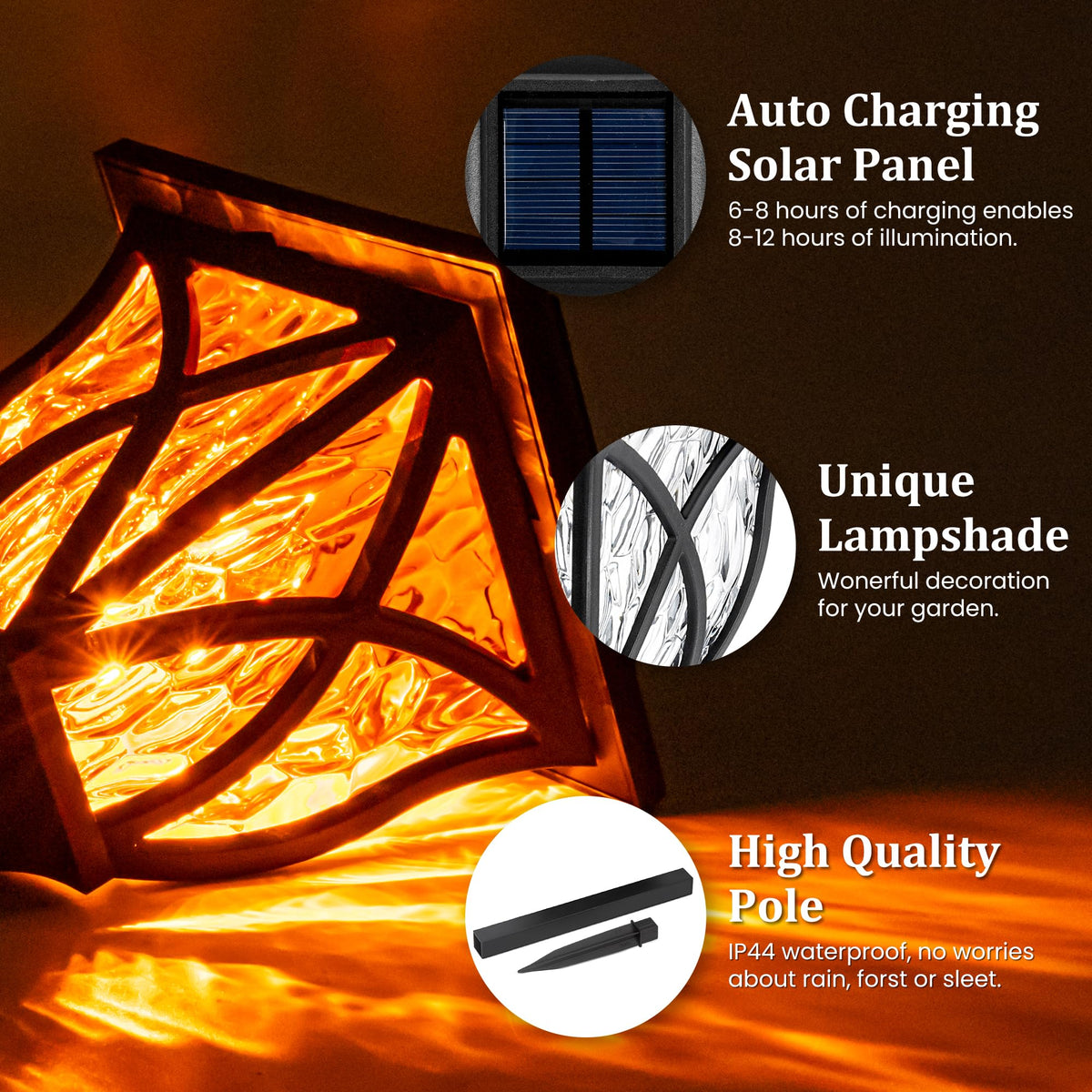 Solar Lights Outdoor Waterproof (8 Pack / Flame)