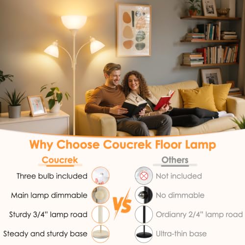 Torchiere Floor Lamps for Living Room (Rustic White)